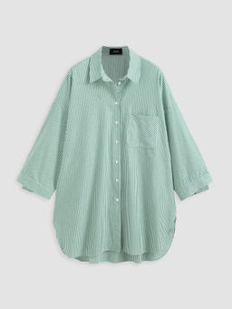Cider - Striped Collar Pocket Oversized Shirt Dress