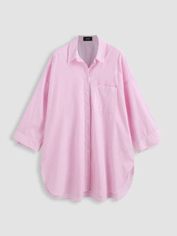 Cider - Striped Collar Pocket Oversized Shirt Dress