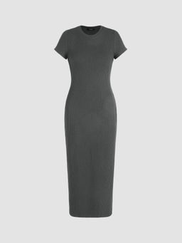 Cider - Split Round Neckline Knit Midi Dress