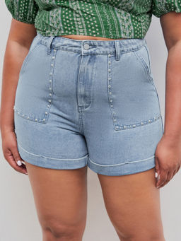 Cider - Button Detail Denim Shorts Curve & Plus