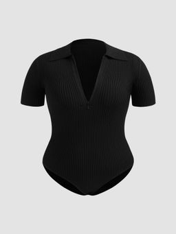 Cider - Rib Zip Up Collar Knitted Bodysuit Curve & Plus