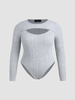 Cider - Rib Cut Out Bodycon Bodysuit Curve & Plus