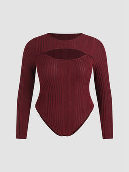 Cider - Rib Cut Out Bodycon Bodysuit Curve & Plus