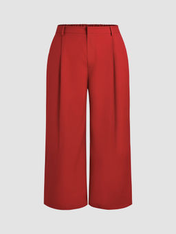Cider - Mid Waist Pleated Pocket Wide Leg Pants Curve & Plus