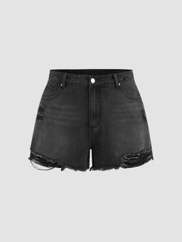 Cider - Tassels Ripped Pocket Jean Shorts Curve & Plus