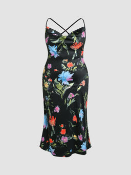 Cider - Floral Tie Back Mermaid Midi Dress Curve & Plus