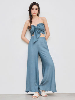 Cider - Shirred Knotted Crop Tube & Wide Leg Trousers (Set of 2)