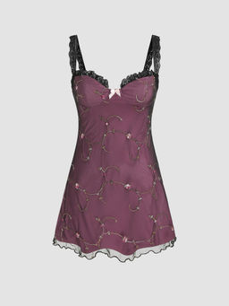 Cider - Jacquard Floral Bow Lace Trim Mini Dress