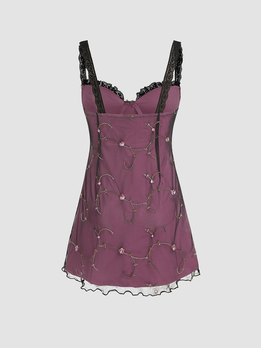 cider lace trim mini dress Buy Cider Jacquard Floral Bow Lace Trim Mini Dress (S) Online