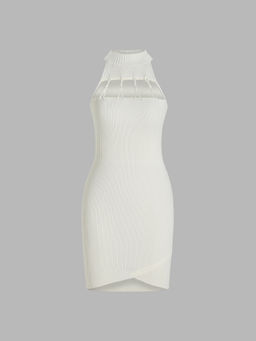 Cider - Knit Round Neckline Cut Out Mini Dress