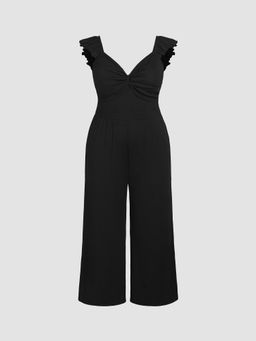 Cider - Twist Ruffle Hem Wide Leg Jumpsuit Curve & Plus
