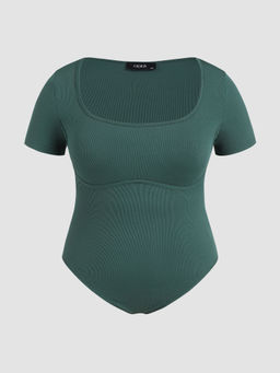 Cider - Square Neck Short Sleeve Bodysuit Curve & Plus