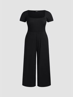 Cider - Scoop Neckline Short Sleeve Wide Leg Jumpsuit Curve & Plus