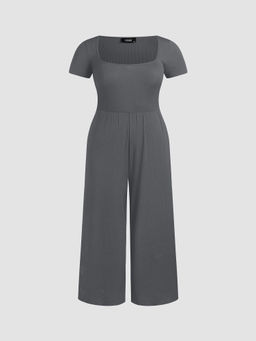 Cider - Scoop Neckline Short Sleeve Wide Leg Jumpsuit Curve & Plus