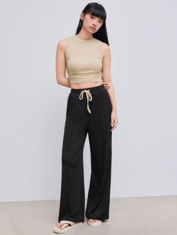 Cider - Ruched Tank Crop Top & Elastic Waist Knotted Trousers (Set of 2)