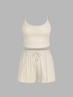 Cider - U-Neckline Crop Cami Top & Drawstring Wide Leg Shorts Curve & Plus (Set of 2)