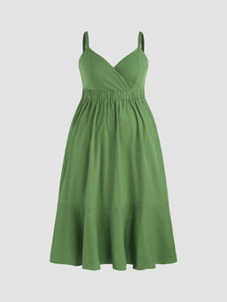 Cider - V-Neck Solid Ruffle Hem Maxi Dress Curve & Plus