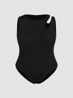 Cider - Sleeveless Asymmetrical Neck Bodysuit Curve & Plus