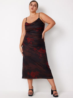 Cider - Floral Ruched Mesh Maxi Dress Curve & Plus
