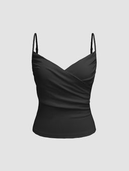 Cider - V-Neck Solid Ruched Cami Top