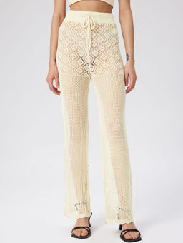 Cider - Knit Mid Waist Hollow Out Straight Leg Trousers