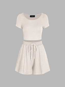 Cider - Scoop Neckline Crop Top & Stitch Shorts (Set of 2)