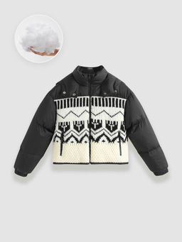 Cider - Stand Collar Aztec Drawstring Pocket Puffer Jacket