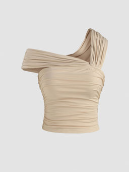 Cider - Solid Jersey Asymmetrical Neck Ruched Cami Top