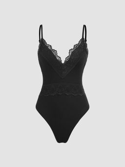 Cider - Lace Trim V-Neck Bodysuit