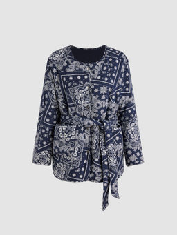 Cider - Round Neck Paisley Belted Reversible Puffer Jacket