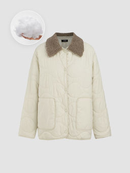 Cider - Teddy Collar Pocket Button Quilted Puffer Jacket