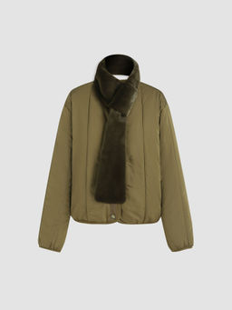 Cider - Collarless Pocket Puffer Jacket with Scarf