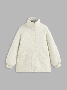 Cider - Collar Floral Geometric Pocket Zip Puffer Jacket