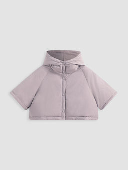 Cider - Hooded Solid Button Puffer Crop Jacket