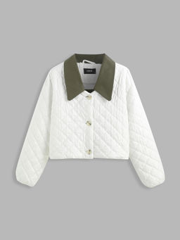 Cider - Collar Quilted Geometric Button Puffer Jacket