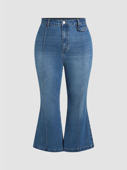 Cider - Denim Washed High Waist Flared Jeans Curve & Plus