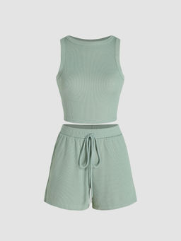 Cider - Solid Crop Tank Top & Knotted Shorts (Set of 2)