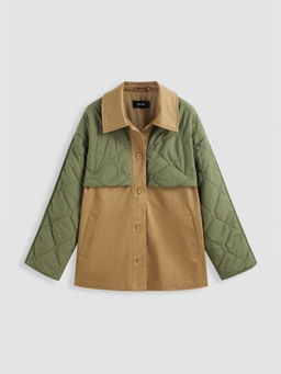 Cider - Collar Geometric Patchwork Puffer Jacket