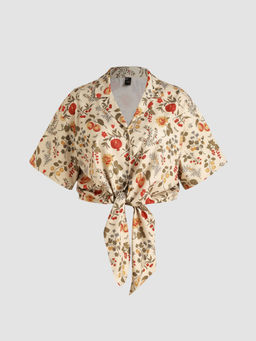 Cider - Floral Tie Front Short Sleeve Blouse Top Curve & Plus