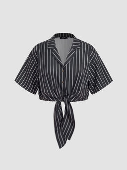 Cider - Floral Tie Front Short Sleeve Blouse Top Curve & Plus