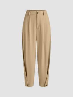 Cider - Solid Mid Waist Button Tapered Trousers