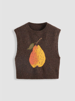 Cider - Knit Wool-Blend Round Neckline Pear Graphic Vest