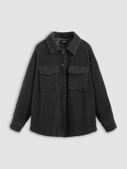Cider - Fleece Collar Solid Pocket Jacket