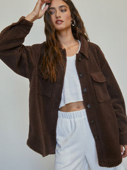 Cider - Fleece Collar Solid Pocket Jacket