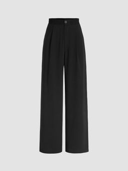 Cider - Solid High Waist Pleated Wide Leg Trousers