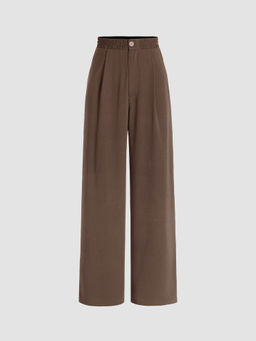 Cider - Solid High Waist Pleated Wide Leg Trousers