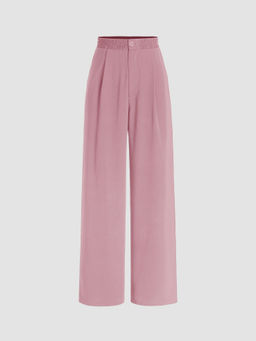 Cider - Solid High Waist Pleated Wide Leg Trousers
