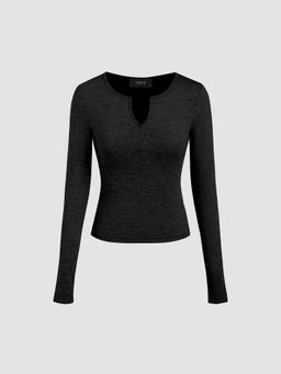 Cider - V-Neck Jersey Solid Long Sleeve Tee