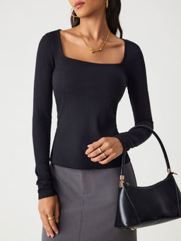 Cider - Square Neck Solid Long Sleeve Tee