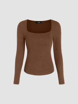 Cider - Square Neck Solid Long Sleeve Tee